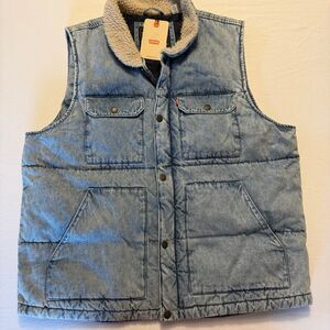 Levi’s Quilted Denim Puffer Vest | Sherpa Collar | Fully Lined | Men’s XL | NWT